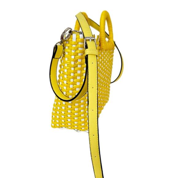 Urban Expression Mallorca Tote Yellow White Basket Weave Canvas Lined - Picture 9 of 14